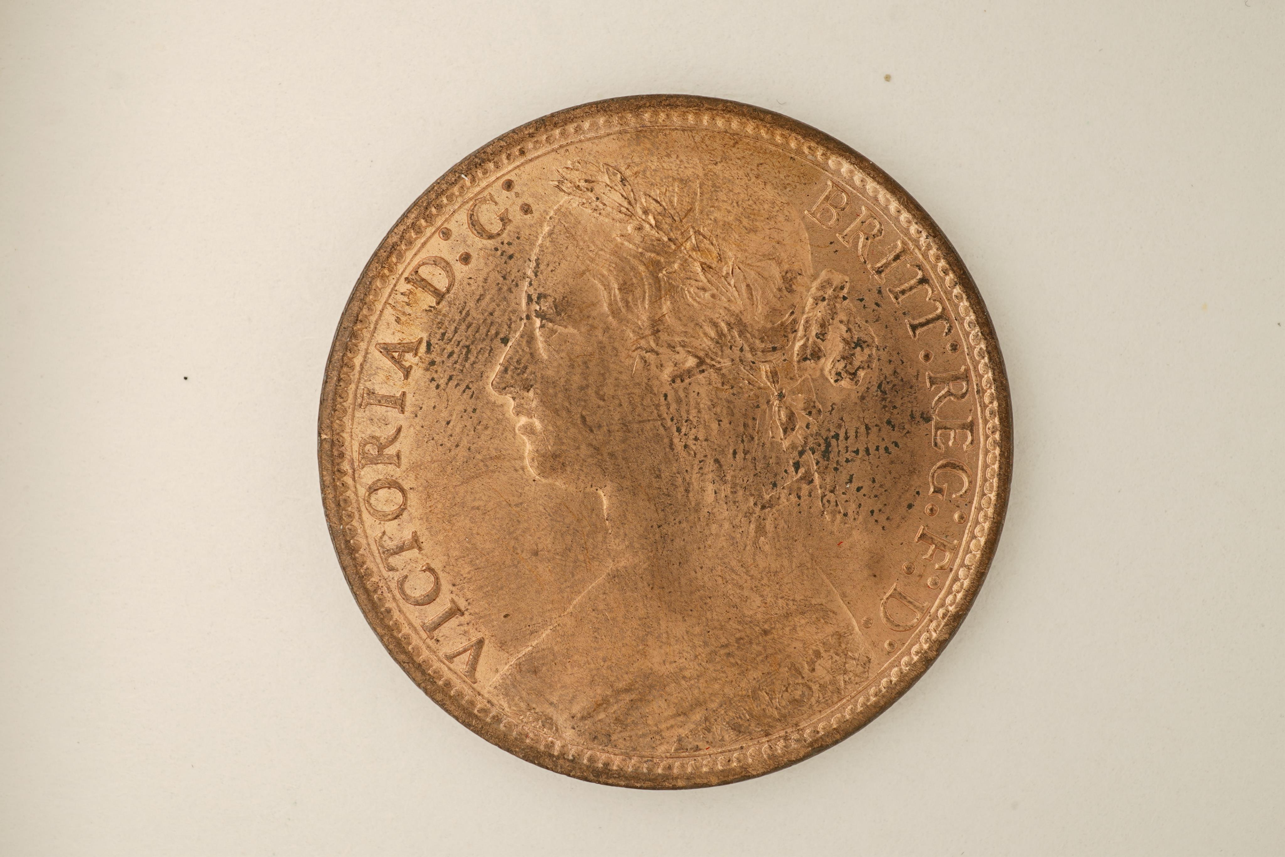 British coins, Victoria, two bronze pennies;, 1874, older head, small date, Fr. 72, Gouby dies K/j, about UNC, much lustre., 1875, Fr. 82, Gouby dies L/k, about UNC, much lustre.